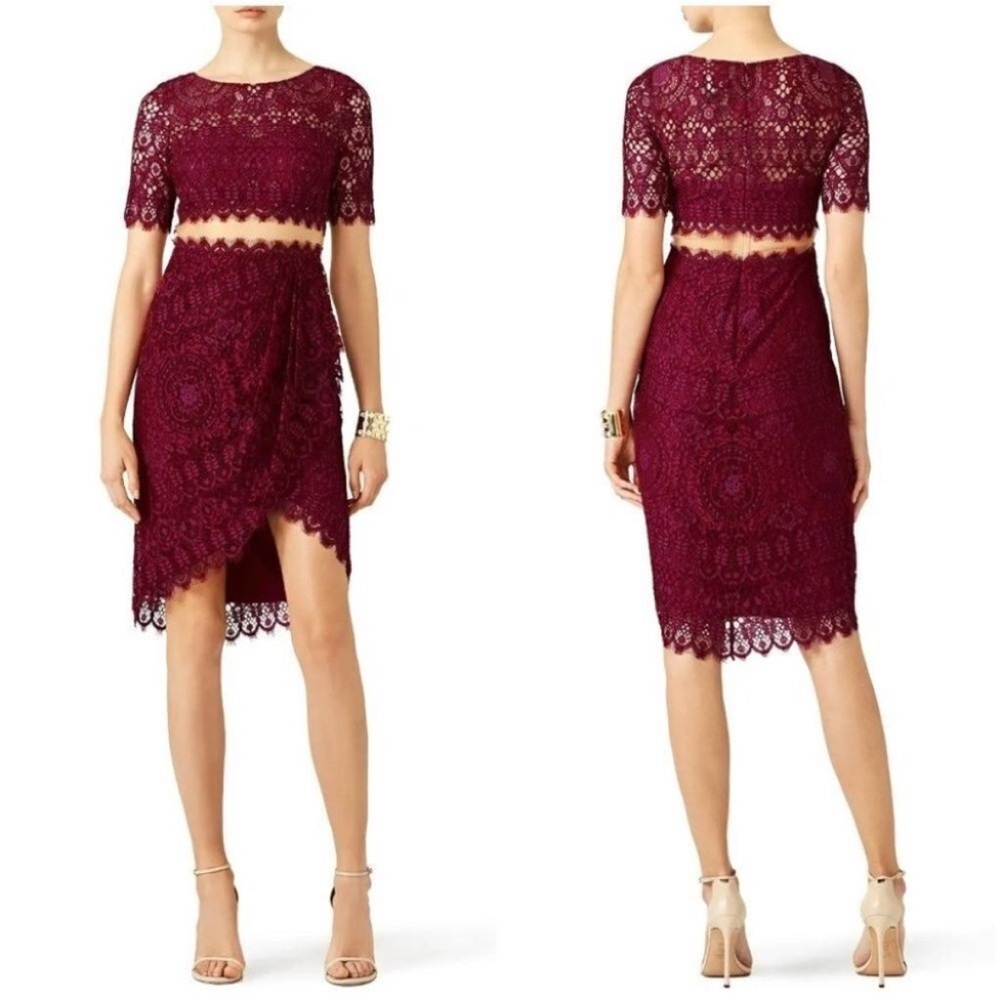 Women's Burgundy Lace Two-Piece Wedding Dress